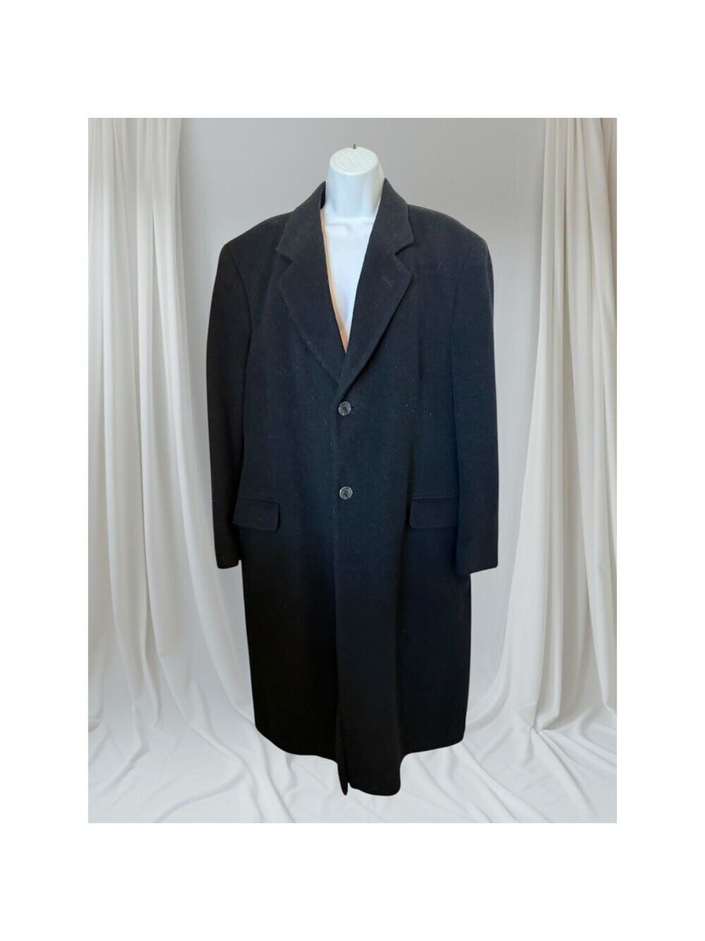 Vintage Silver Cloud Men’s Black Cashmere Blend Long Wool Overcoat Italy Fabric